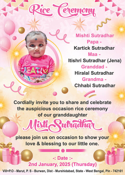 Birth Day Rice Ceremony Annaprashan Mukhebhat English Invite Card Design PSD 5x7 Inch_1758 - PMC