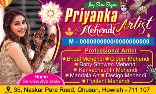 Beauty Parlour Bridal Makeup Makeover Mehendi Shop Visiting Card Design PSD 89x54 mm_1757 - PMC