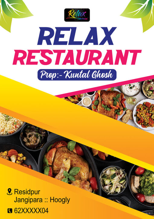 Restaurant Hotel Fast Food Dhaba Cum Bar Guest House Caterar Biryani Shop Menu Design PSD A4