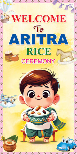 Birth Day Rice Ceremony Annaprashan Mukhebhat Birthday Banner Design PSD 2x4 ft_1892 - PMC