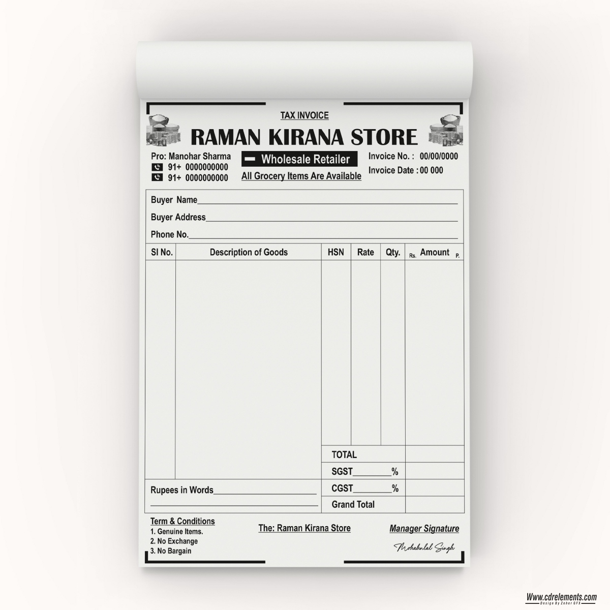 Raman Kirana Store INVOICE Bill Book Design CDR File » Cdrelements.com