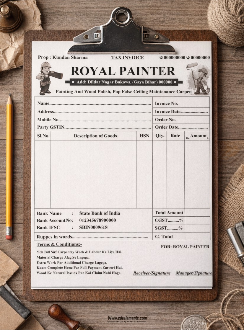 ROYAL PAINTER INVOICE BILL BOOK DESIGN CDR FILE » Cdrelements.com