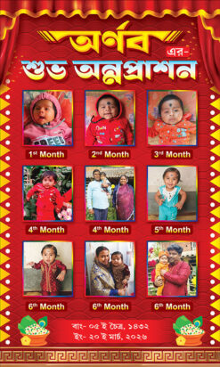 Birth Day Rice Ceremony Annaprashan Mukhebhat Birthday Banner Design PSD 6x9 Inch - PMC