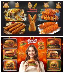 Burger and spiral potato Wall flex design cdr file