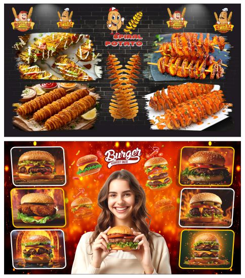 Burger and spiral potato Wall flex design cdr file
