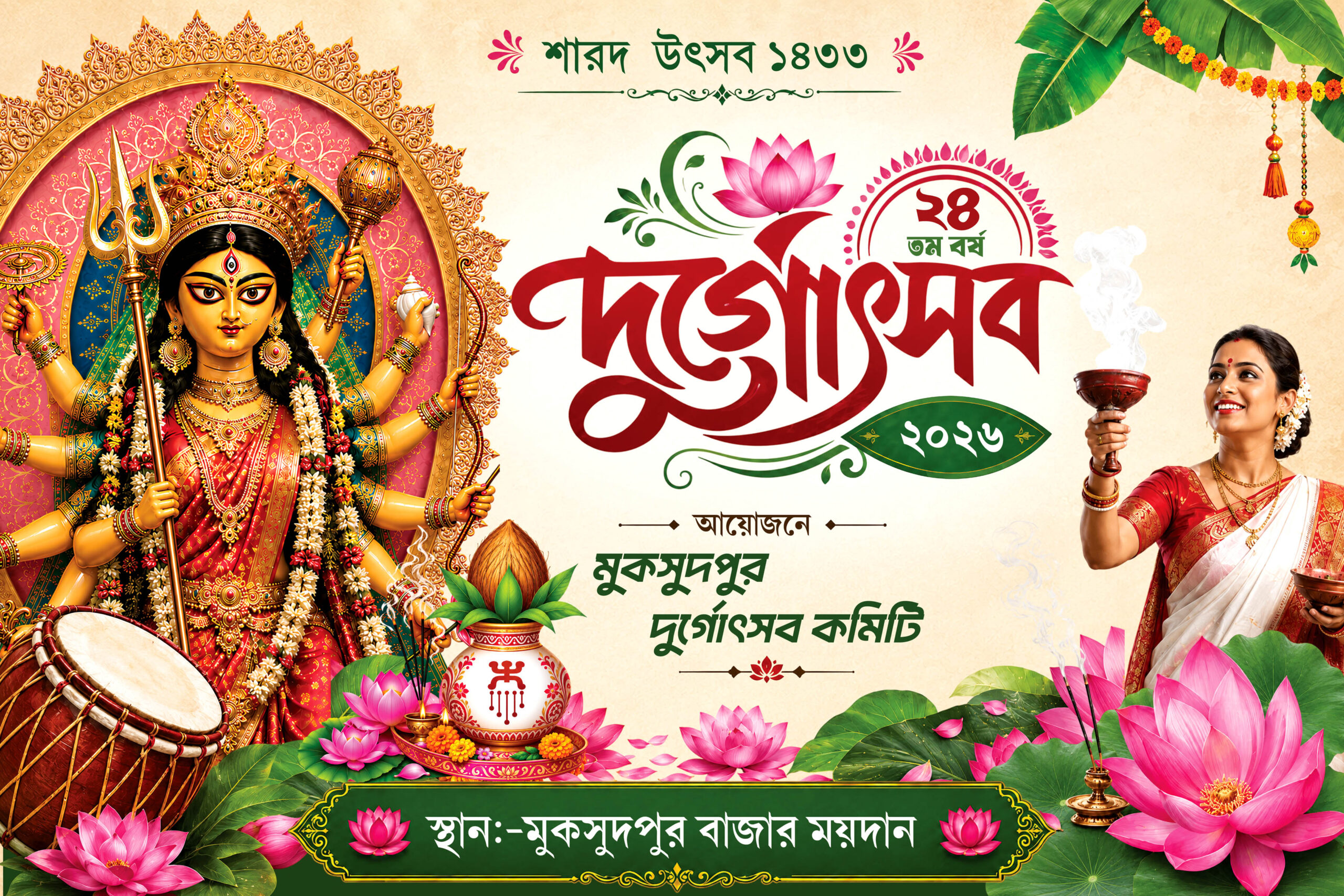 Durga Puja Banner PSD_6X4in Banner