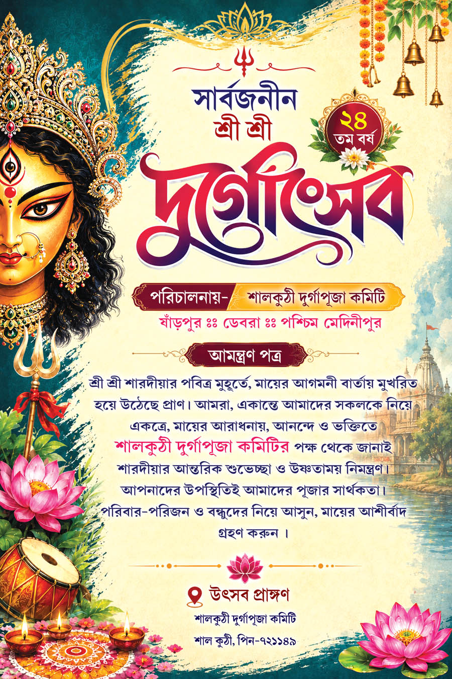 Durga Puja invetation card psd_9x6 bengali