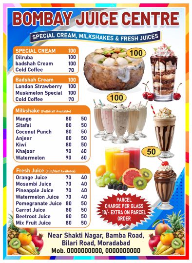 Juice menu card template design cdr file