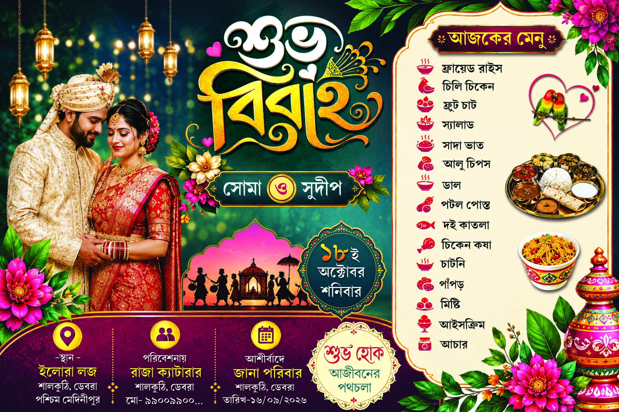 Wedding Bengali Menu Card psd design 6x9